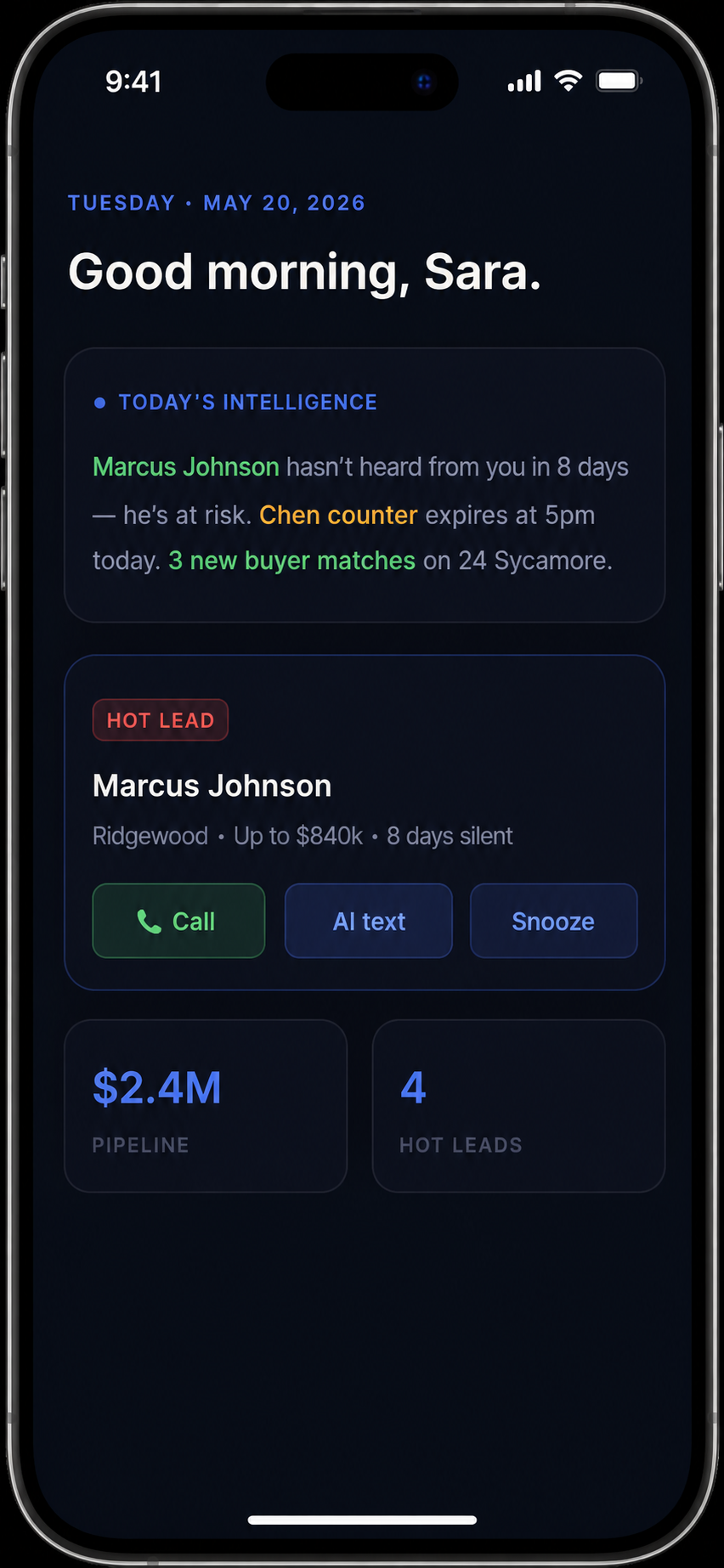 Aria dashboard — morning briefing